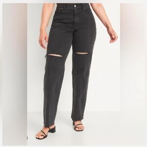 Size 4 Old navy OG High Rise Loose Black Denim Grunge Y2K Baggy 90s Raw Hem